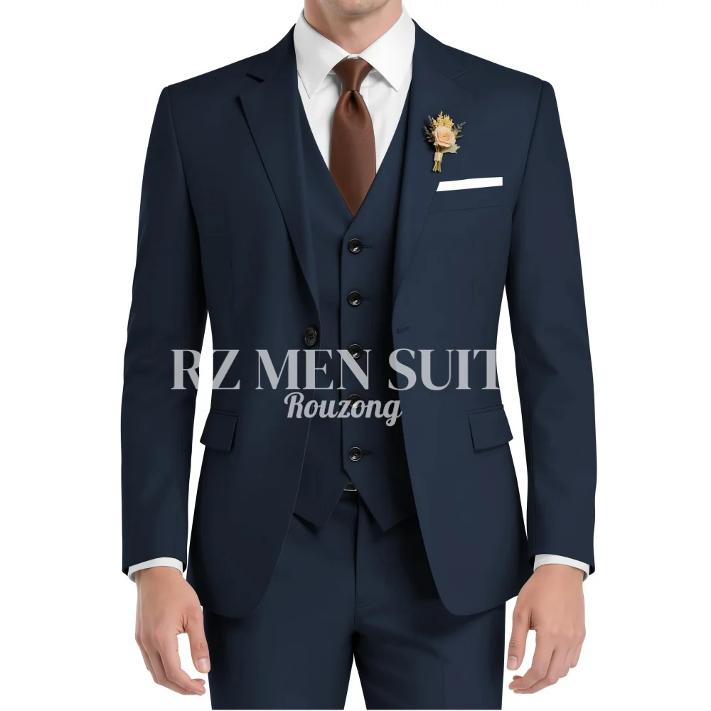 

Suit Men 3 Piece Wedding Suit Elegant Slim Fit Mens Suits Notched Lapel Blazer Single Breasted Vest and Pants costume homme