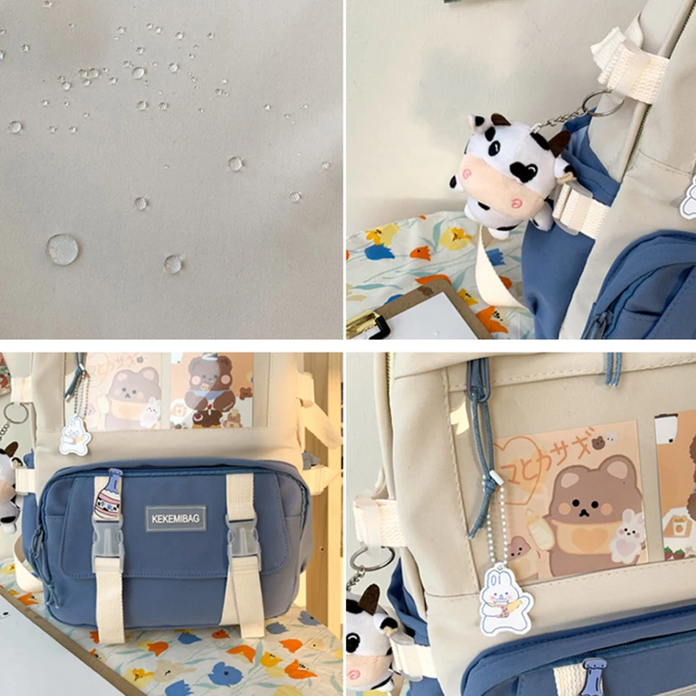 Mulheres meninas moda mochila para meninas contraste cor mochilas lazer mochilas de lona bonito dos desenhos animados com pingente crachá