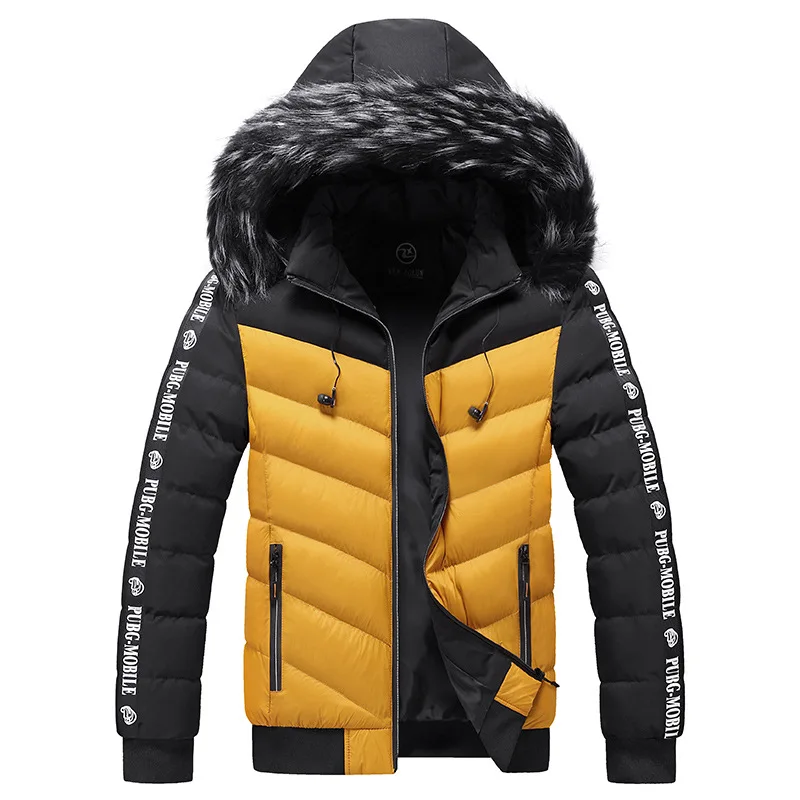 Chaqueta con cuello de piel para hombre, abrigo grueso y cálido de algodón, Parka de retales, rompevientos, M-5XL de invierno, 2024