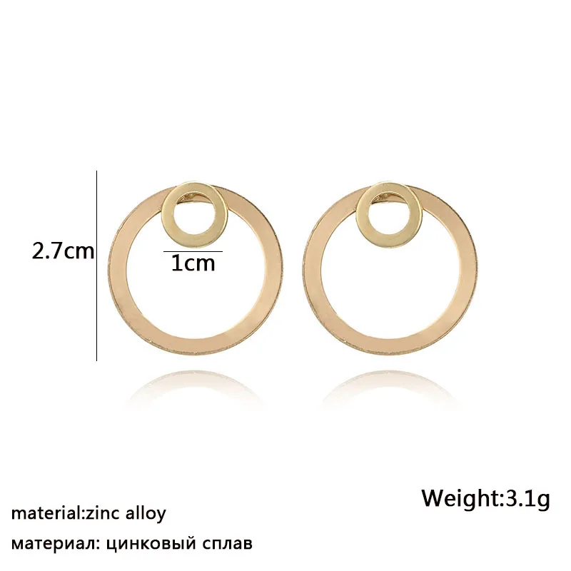 2 In 1 Gold Color Round Stud Earrings for Women Punk Fashion Metal Earrings Personality Ear Jewelry boucle d\'oreilles 2023