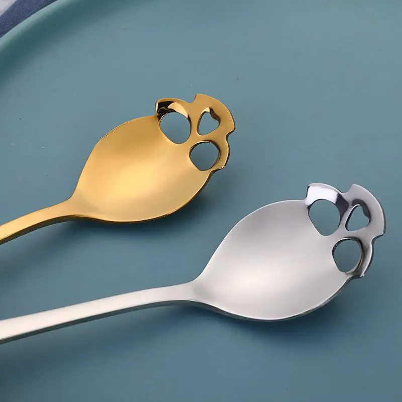 Stainless Steel Coffee Scoop Skull Shape Dessert Ice Cream Spoon Halloween Theme Party Dining-table Scoops Decorations Supplies