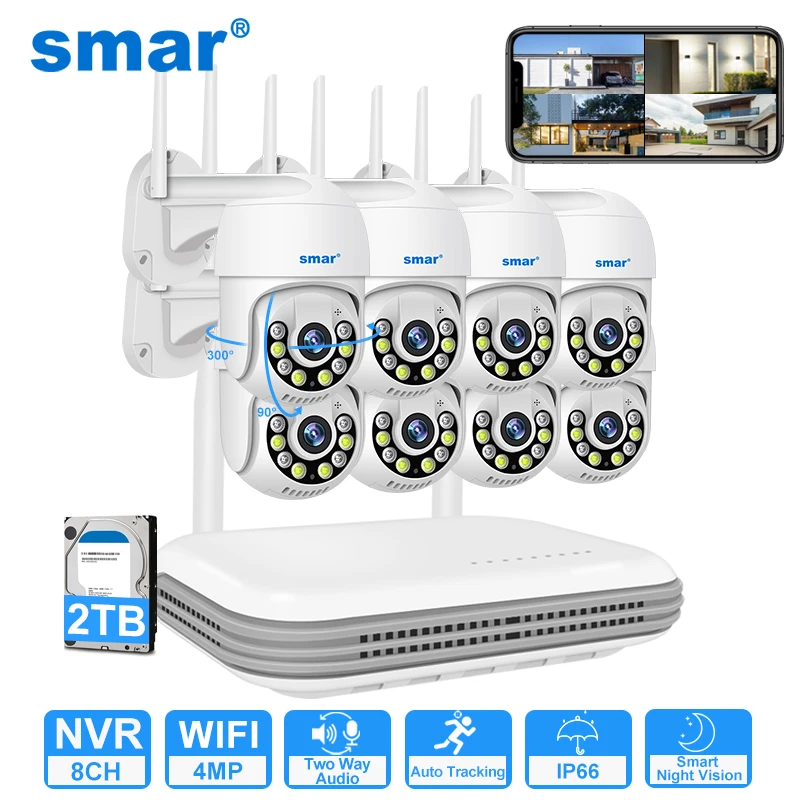 Kit Sistema de Câmera Sem Fio Smar, CCTV AI Human Detect, Visão Noturna Colorida, Video Surveillance Set, ICsee, Ao Ar Livre, PTZ, 8CH, 3MP