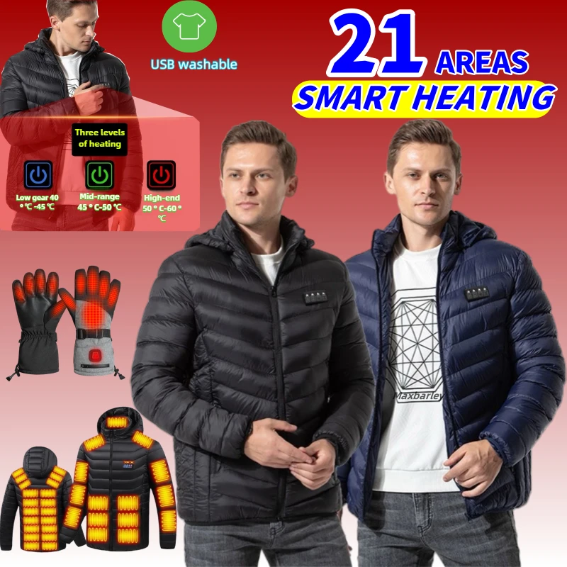 

21 Areas Men Winter Heating Jacket USB Smart Electric Heating Parka Snow Self Heating Clothes Waterproof Cotton Padding Coat 6XL