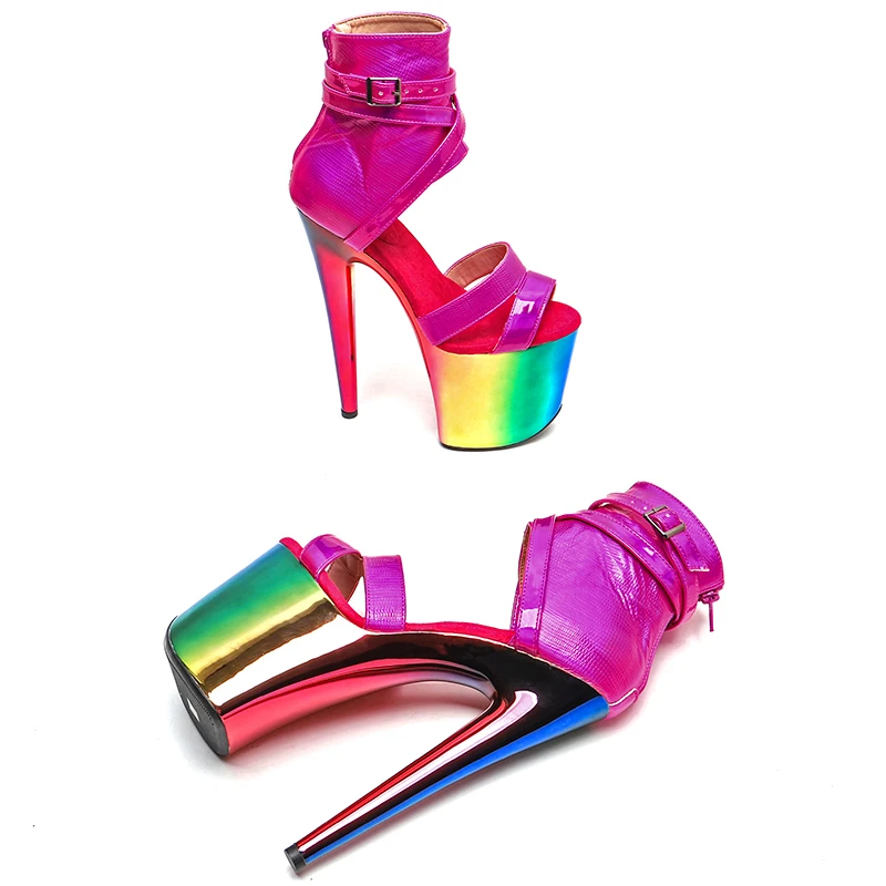 Leecabe  20CM/8inches shiny PU  Upper Open Toe  Fashion trend  high heel  platform Sandals stripper heel Pole Dance shoes