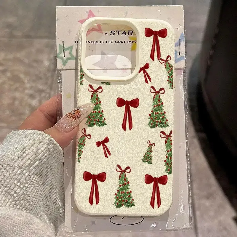 Funda para teléfono con patrón de lazo rojo de árbol de Navidad, aplicable iPhone 17 Pro Max/16 Pro/14 Plus/13P/12/11