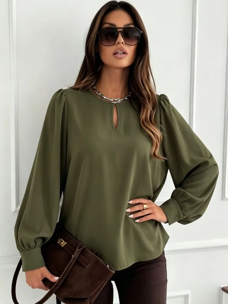 XL-4XL Plus Size Autumn Spring Fashion Elegant Solid Color Shirt Blouse O- Neck 3XL 4XL Big Size Women Long Sleeve T-shirt Tops