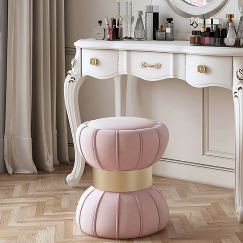Dressing Table Stool Luxury Modern Woman Minimalist Pink Makeup Stool Princess Stool, Design Sense Round Sofa Stool