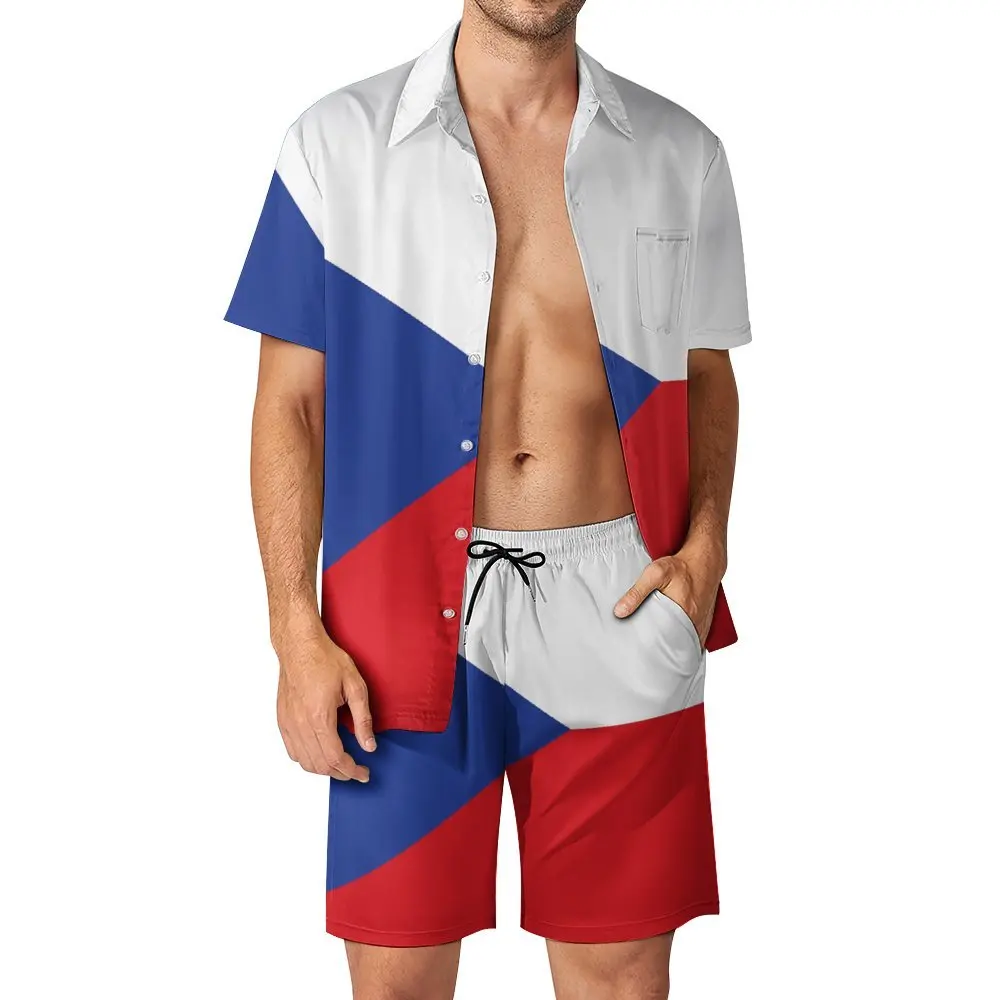 Flag of The Czech Republic Men's Beach Suit Novelty 2 Pieces Suit  top Quality  Swimming Eur Size