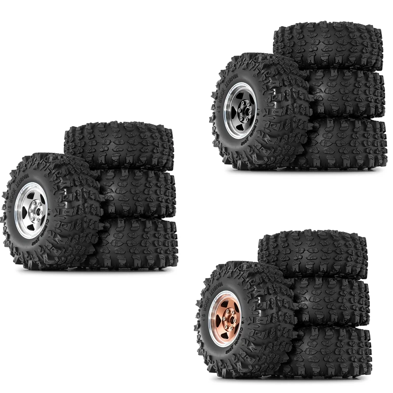 NEW-4Pcs 1.9 Inch Metal Tire Wheels With 118Mm OD Tires For Axial SCX10 D90 Wraith 1/10 RC Climbing Crawler Car Parts