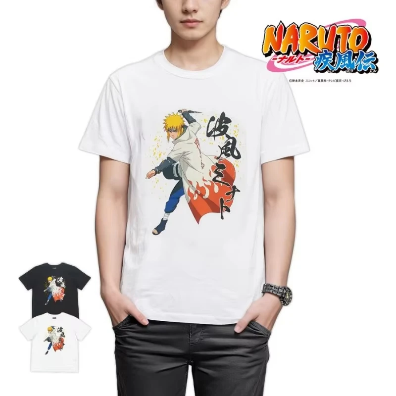 

NARUTO Shippuden T-shirt Namikaze Minato Short Sleeve Black White Character Jump