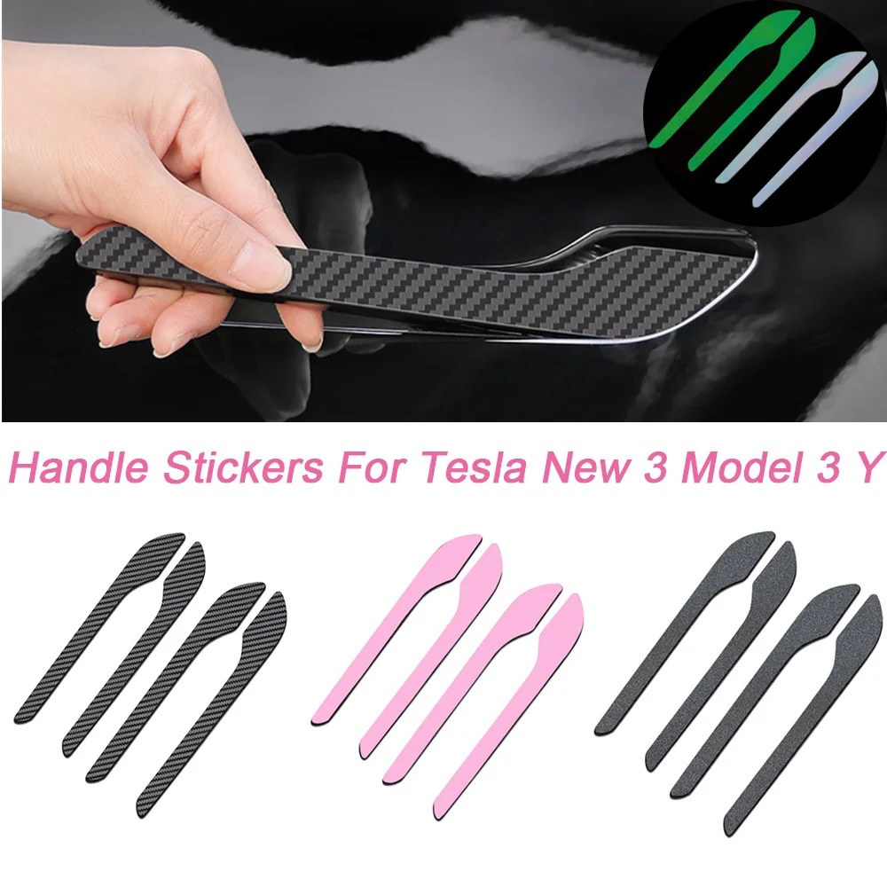 2/4 Uds pegatinas de manija de puerta de coche para Tesla modelo Y 3 Highland Protector de manija de puerta antiarañazos pegatina decorativa de fibra de carbono