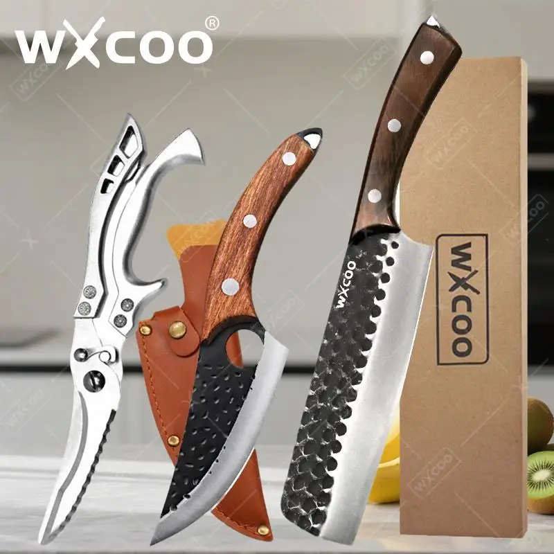 WXCOO Professionelles japanisches Messer, japanische Küchenchef-Messer, Werkzeuge, Holzgriff, Santoku-Peeling, Küchenmesser, Kohlenstoffstahl