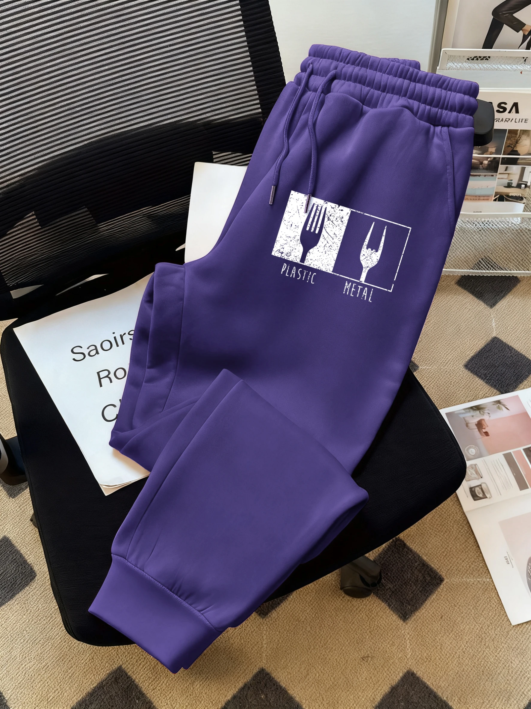 

Plastic Forks And Metal Forks Prints Man Sweatpants Street Fleece Sweatpant Sport Fashion Trousers Multicolor Autumn Mens Pants