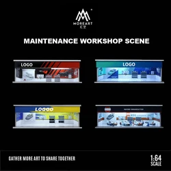 1:64 Scale Diorama Car Garage Model LED Lighting Car Tuning Shop Repair Workshop Backdrop Display Scene Model Collection Gift