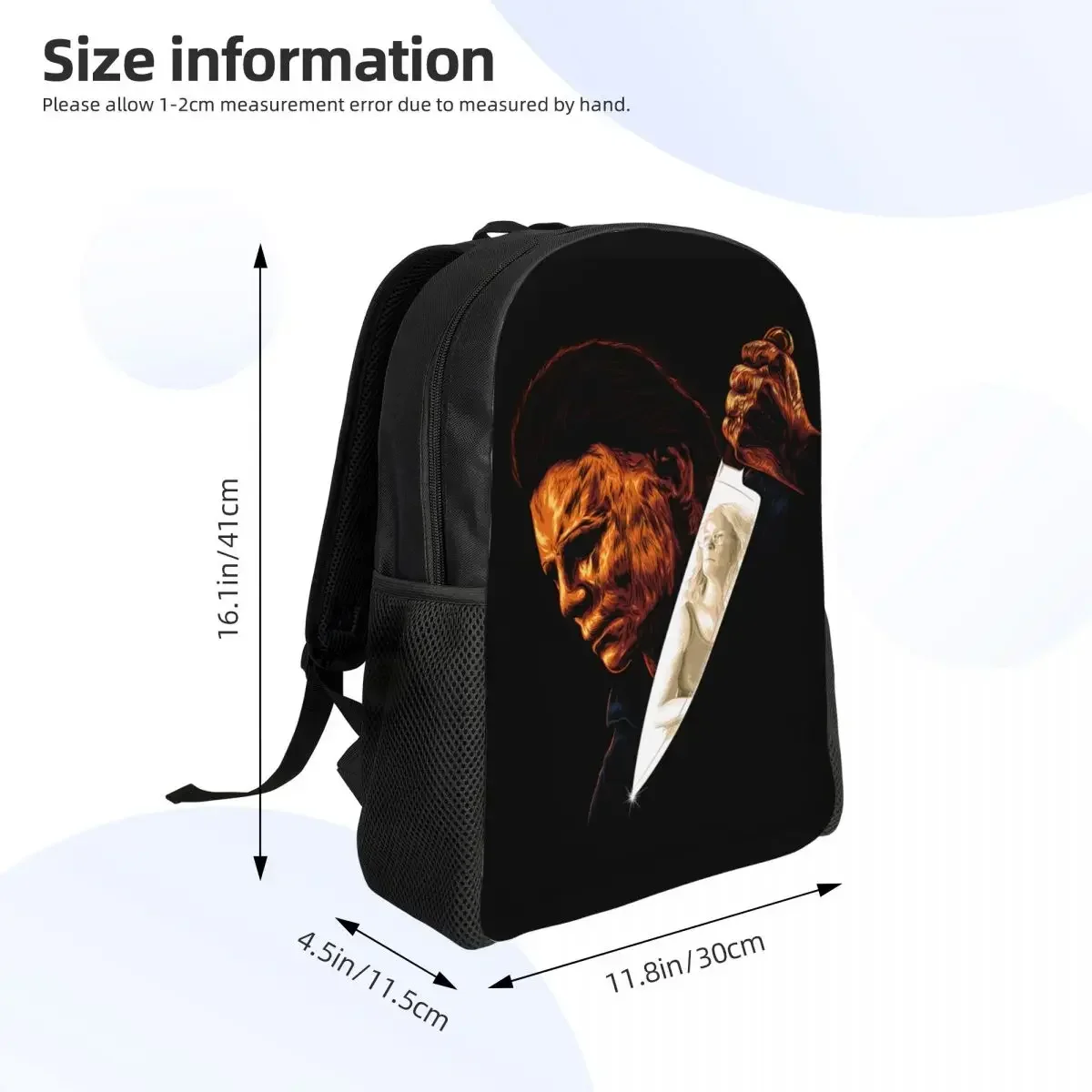 Custom น่ากลัว Michael Myers กระเป๋าเป้สะพายหลังผู้หญิงผู้ชายโรงเรียนคอมพิวเตอร์ Bookbag ฮาโลวีนสยองขวัญวิทยาลัยนักเรียน Daypack กระเป๋า