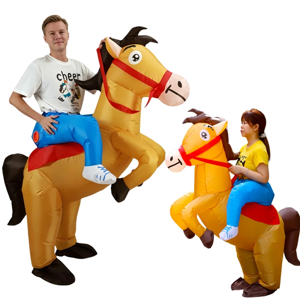 

Adult inflatable Costume Parent-child inflatable Funny Animal Riding Costume walking Jazz Horse Halloween Party Costume