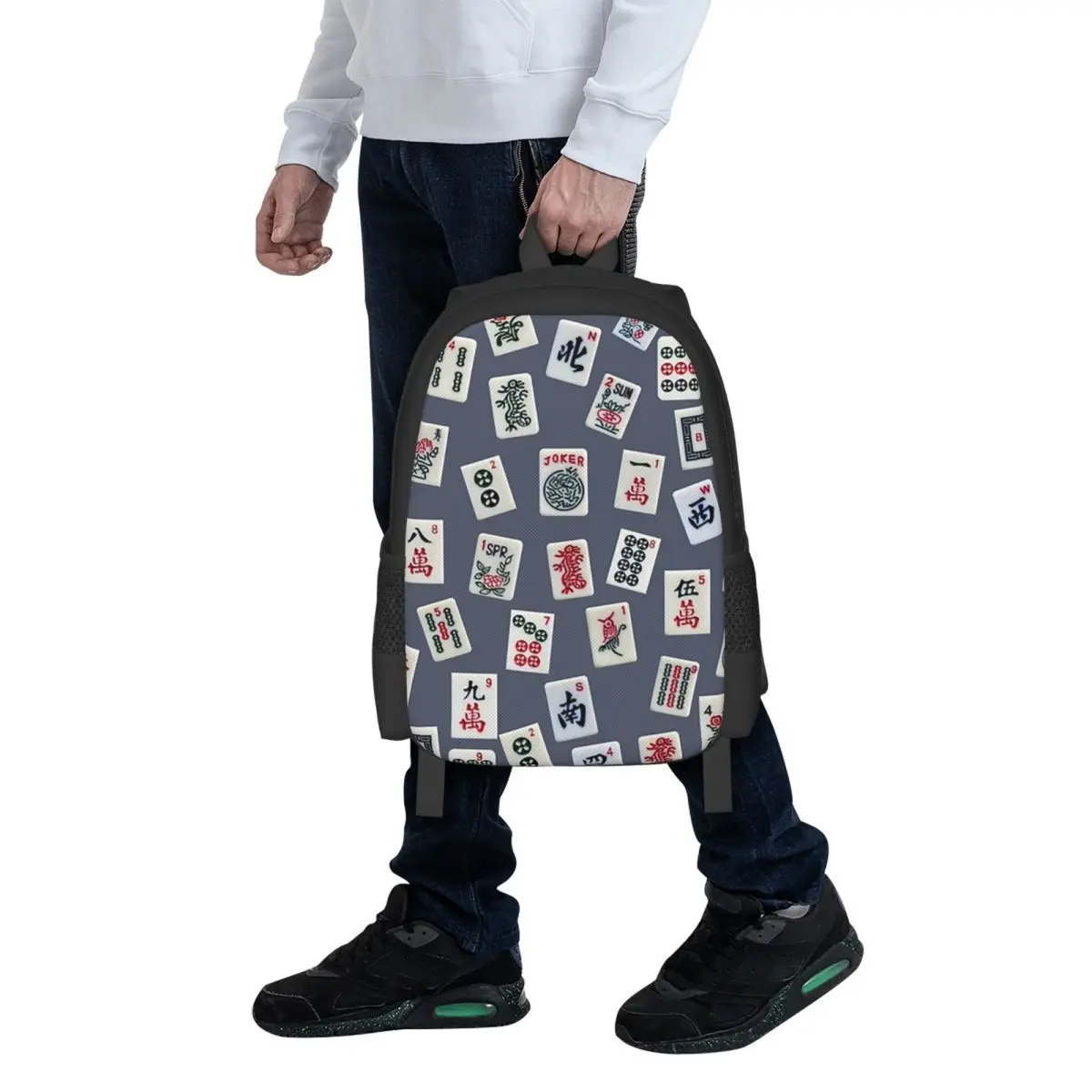 Mahjongg Game Tiles Design On Blue Color Student Backpack School Bag Hiking Travel Daypack for Men Women Bookbag Shoulder Bags