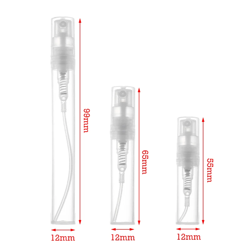 50Pcs 2/3/5ml Plastic Spray Bottle Black Transparent Perfume Atomizer Mini Cosmetic Containers Sample Perfume Refillable Bottles