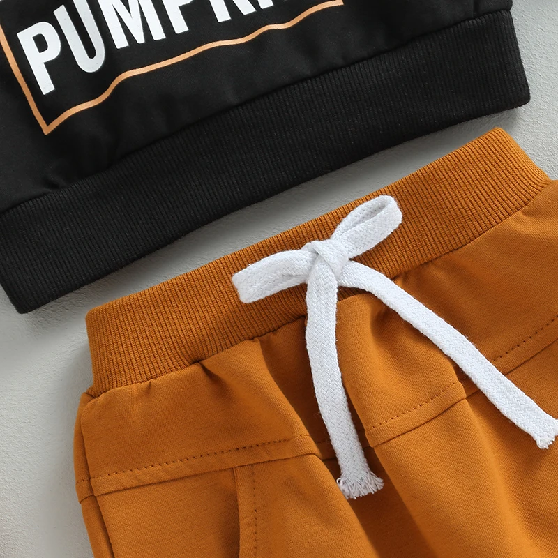 Conjunto de 2 peças de fantasia de Halloween para bebês meninas com estampa de abóbora manga comprida com gola redonda e calças para festa de outono