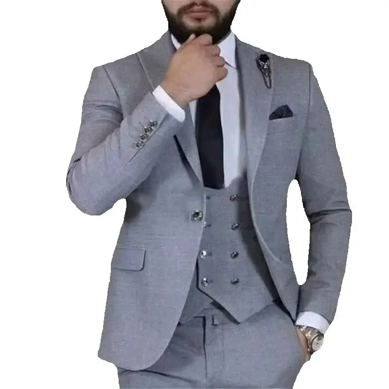 

Последний дизайн Серые мужские костюмы из трех предметов Slim Fit Выпускные свадебные костюмы для мужчин Формальный смокинг жениха Одежда для вечеринок (куртка + жилет + брюки)