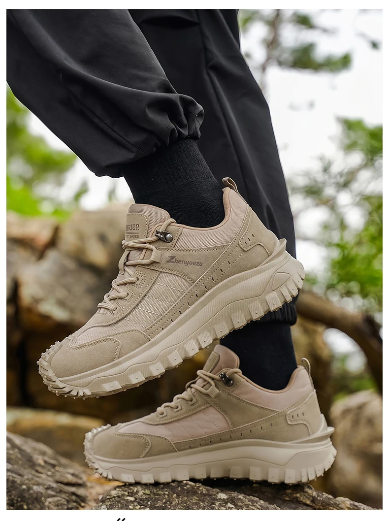 Modische und bequeme Herren-Wanderschuhe mit niedrigem Schnitt, rutschfesten und verschleißfesten gezackten Sohlen, ausgezeichnetem Grip, komfortablem Futter, geeignet für Sport und Freizeit, ideal für Outdoor-Wanderungen, Bergsteigen und Camping. – Detail 8