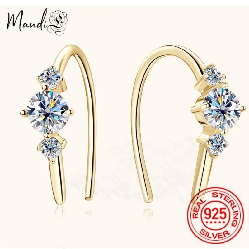 

S925 Moisanite Earrings 2023 New Tide Word Long Strip Zircon Curved Hook Earrings to Send a Gift for Women