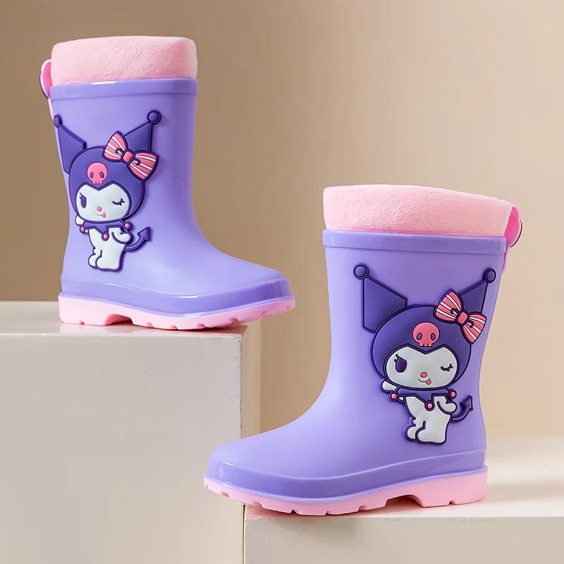 Kuromi Middle Barrel Rain Boots Child Anime Cartoon Sanrios Summer Girl Anti-Slip Wear-Resistant Soft Bottom Children Rain Boots