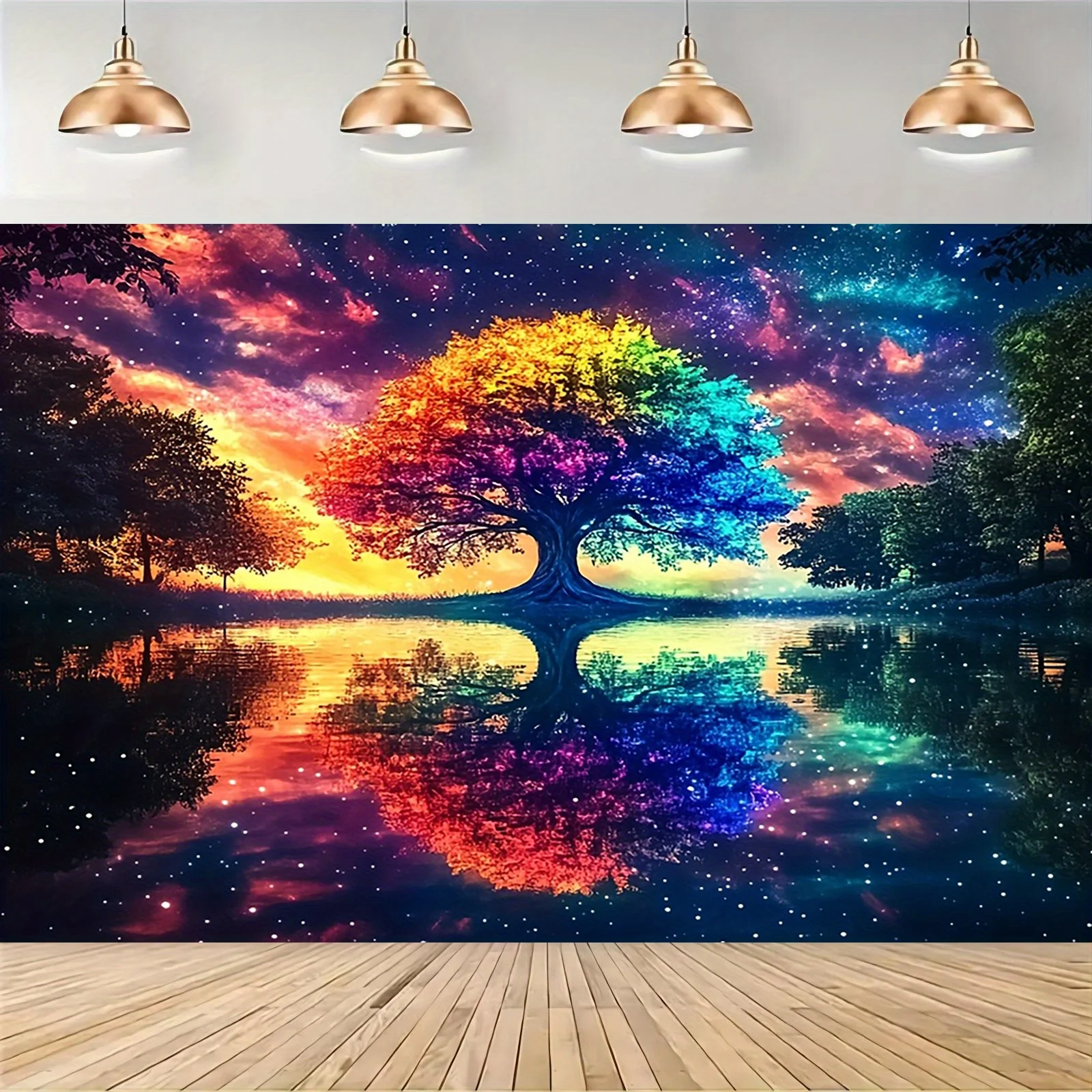 Vivid Cosmic Nebula Tree Tapestry Wall Hanging Boho Bohemian Space Landscape Art Psychedelic Galaxy Decor for Bedroom Living Roo