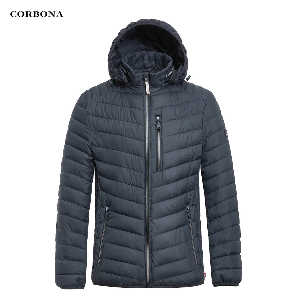 CORBONA 2024 Autumn Business Casual Mens Oversize Winter Coat Selected Cotton Light Jacket Male Windproof Parka Detachable Hat