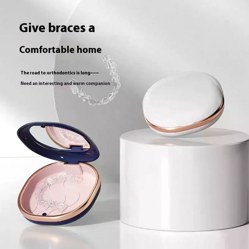 1 Pcs Braces Case With Mirror Dental Retainer Box Case Magnetic Aligner Mouth Guard Container For Teeth Travel False Denture Box