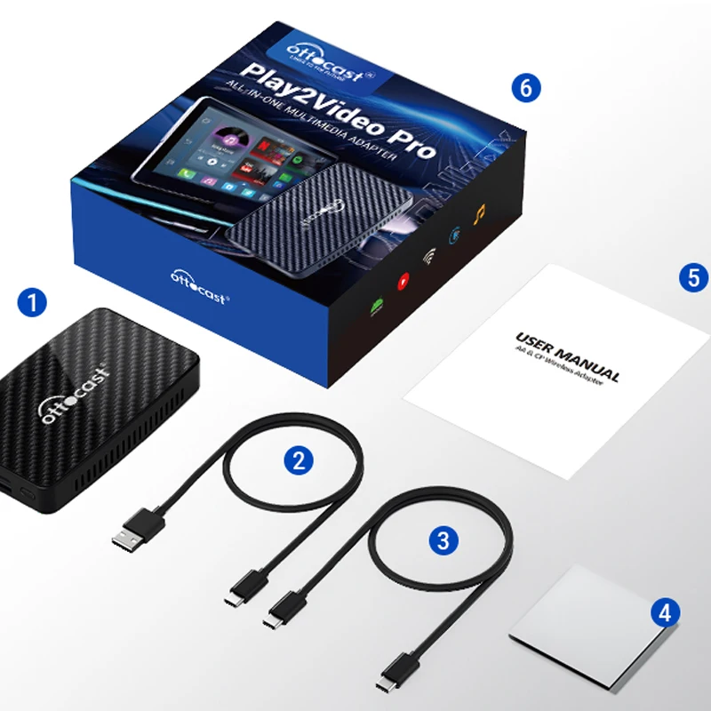 OTTOCAST Play2Video Pro Ai Box Pro Ingebouwde YouTube Netflix IPTV-videobox Bedraad naar draadloze CarPlay Android Auto-adapter