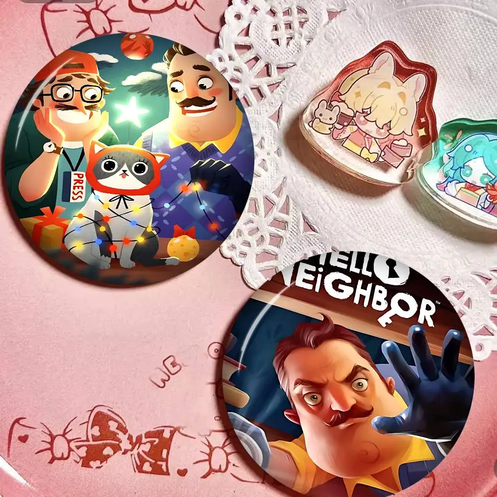 Popular Horror Game Hello N-Neighbor Photo Brooches Creative Round Badge Gifts Pins 32/44/58mm