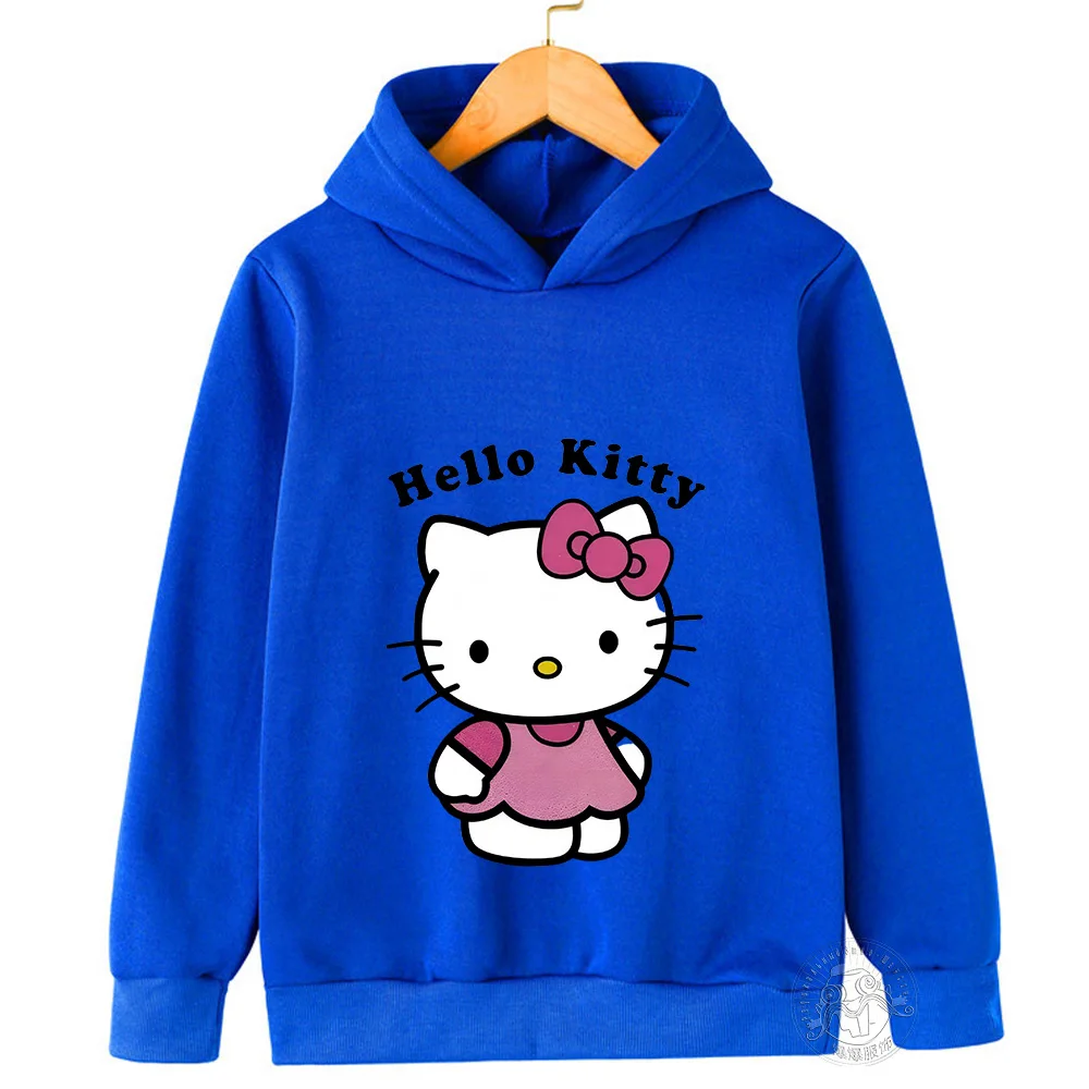 2024Hello Kitty Hoodie Kids Clothes Girls Clothing Fashion Baby Boy Clothes Autumn Warm Sweatshirts Kids Tops