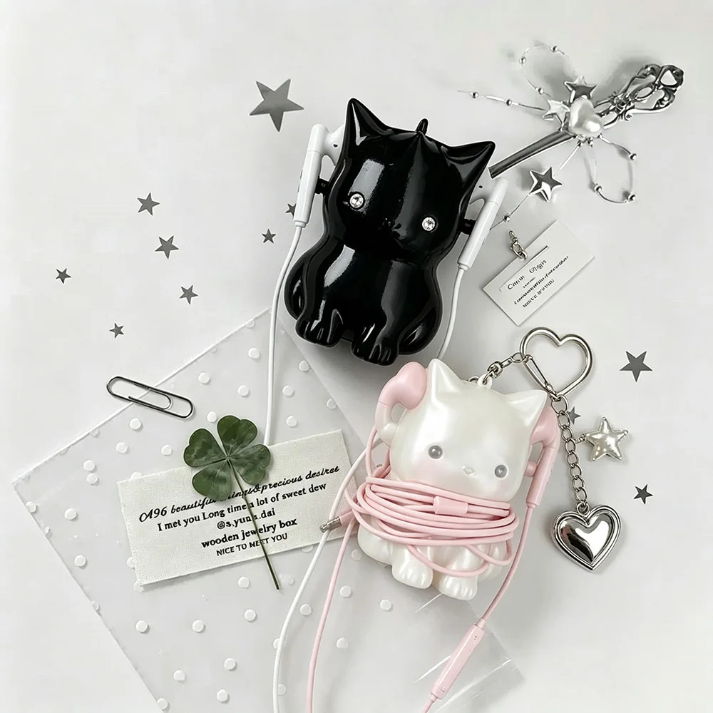 Cat‑Shaped Cable Organizer Japanese‑Style Earphone Decor Accessory 3D‑Printed Pendant Earphone Holder Cord Winder