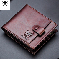 Bullcaptain Genuine Leather Men Short Wallet Casual Business Clutch Male Coin Purse Hasp Zipper Card Holder Money Clip JYB025