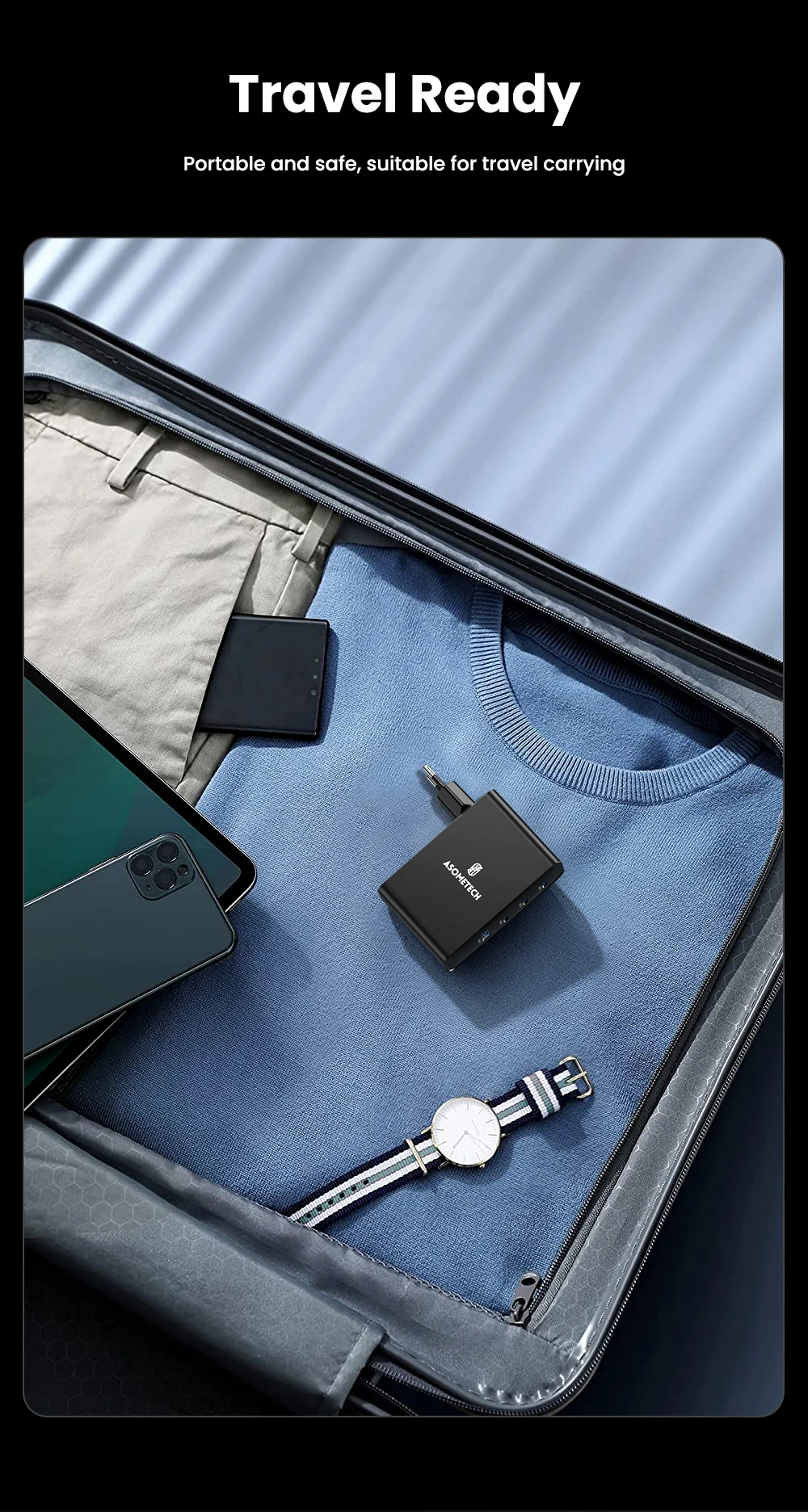 ASOMETECH 100 W USB-Ladegerät GaN-Ladegerät für MacBook Laptop Schnellladung für Samsung Xiaomi USB Typ C PD-Aufladung für iPhone 15 14 – Detail 13