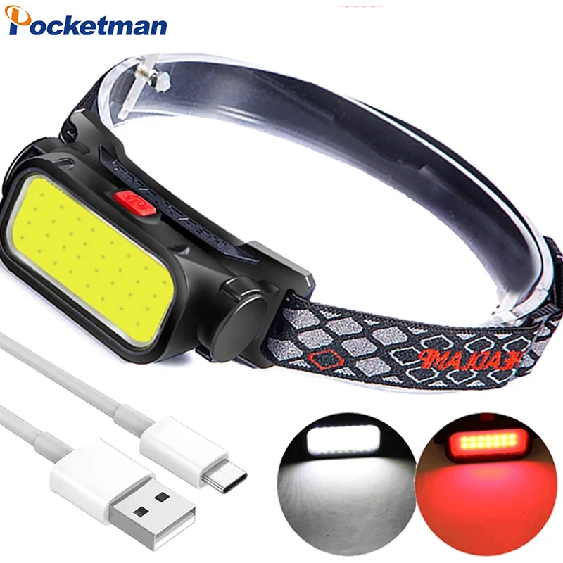 Portable COB LED Headlamp USB Rechargeable Headlight Outgdoor Waterproof Head Lamp for Camping Hiking Night Fishing Running