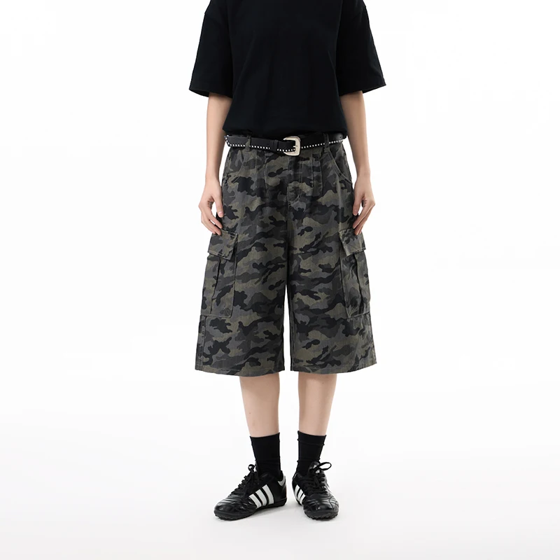 

Мужские укороченные брюки-карго American Vintage в стиле милитари с множеством карманов, прямые, свободные, широкие штанины, повседневные шорты Cleanfit