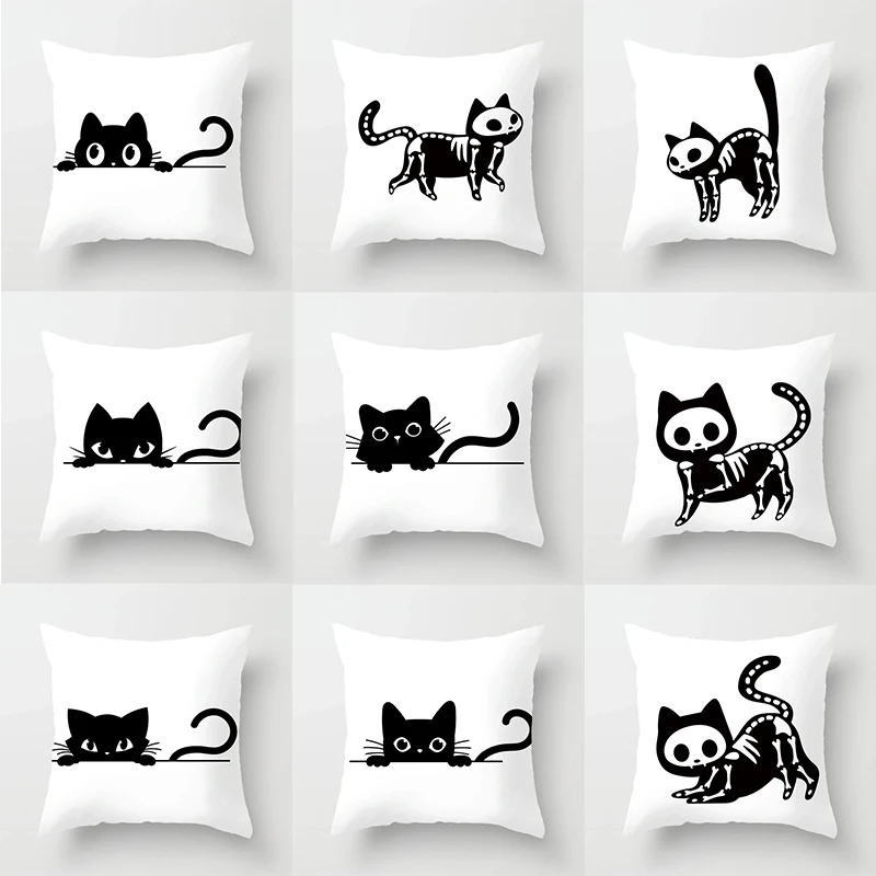 

Skull black cat pillowcase 45x45 cm car living room sofa decoration pillowcase bedroom bedside home decoration