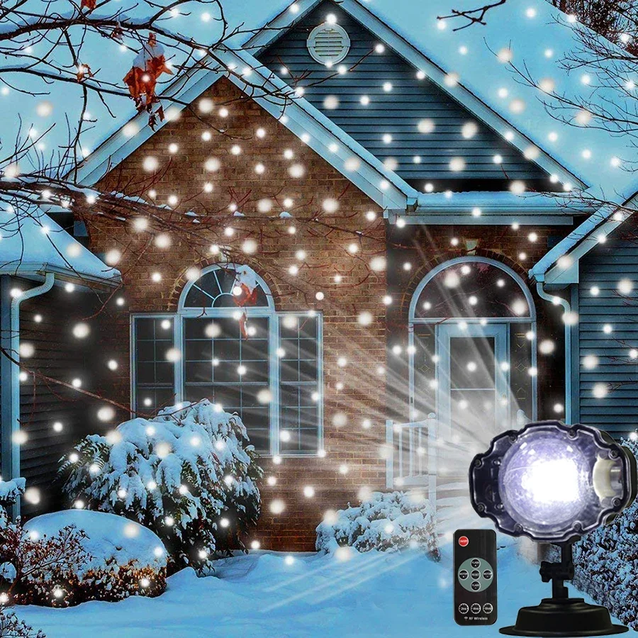 Snowfall Christmas Light Projector Outdoor Snow Spots Holiday Projector Lights with Remote Rotating Snow Falling Projector Lamp