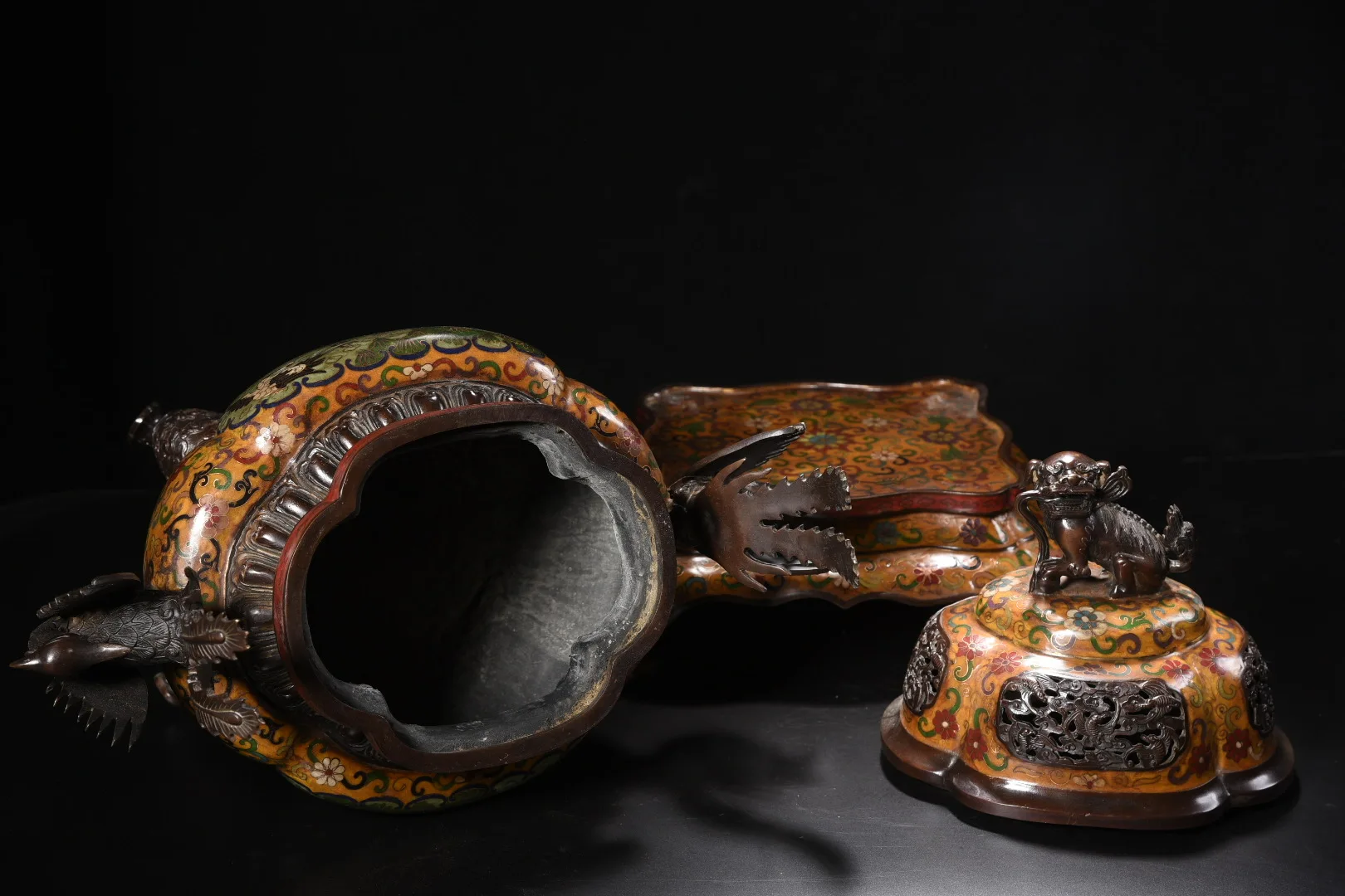 21 "المعابد النيبالية القديمة البرونزية مصوغة بطريقة المينا الأسد تمثال غطاء فينيكس الأذن مبخرة قاعدة قاعة العبادة