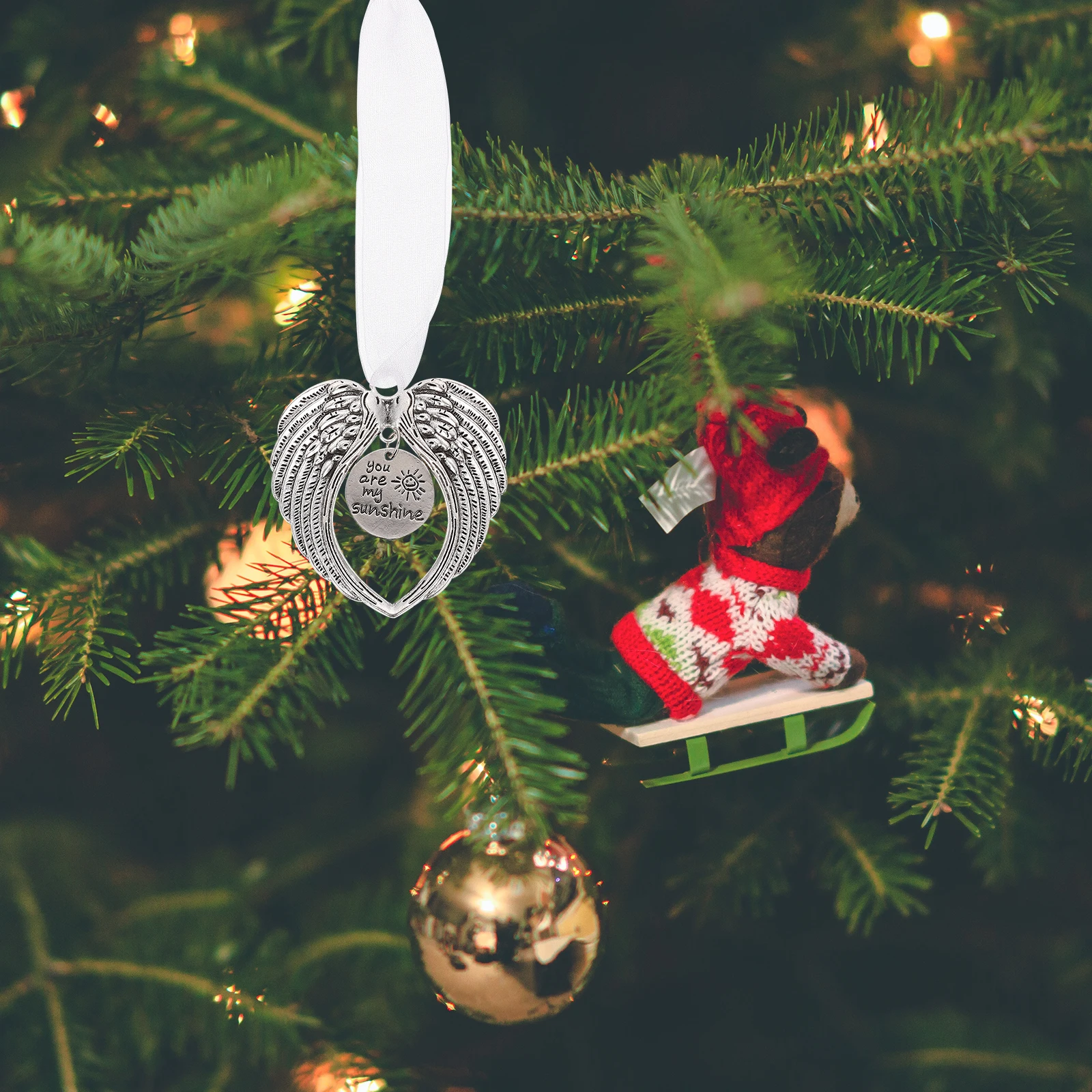 

2 PCS Tree Memorial Pendant Christmas Charms for Jewelry Wing Pendants Ornaments Tray Decor