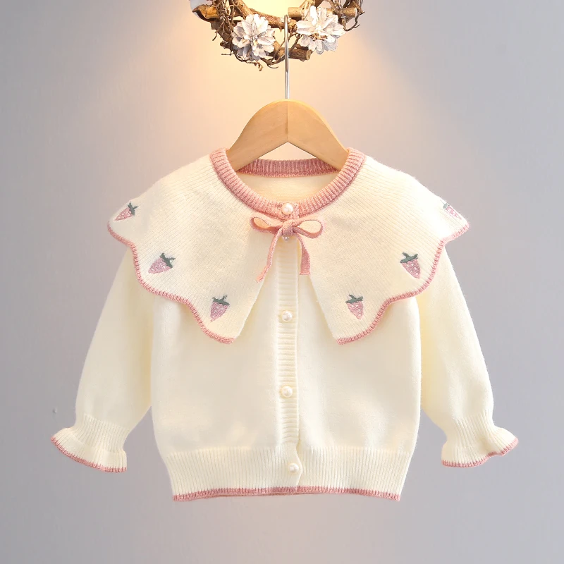 Fashion Girls\' Sweater Cardigan Spring Autumn New Baby Peter Pan Collar Knitted Coats Infant Kids Thicked Warm Sweaters