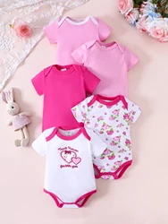 5PCS Spring/Summer New Baby Cotton jumpsuit Fashionable Cute Cartoon Unicorn Series Set for Boys Girls Short sleeved jumpsuit