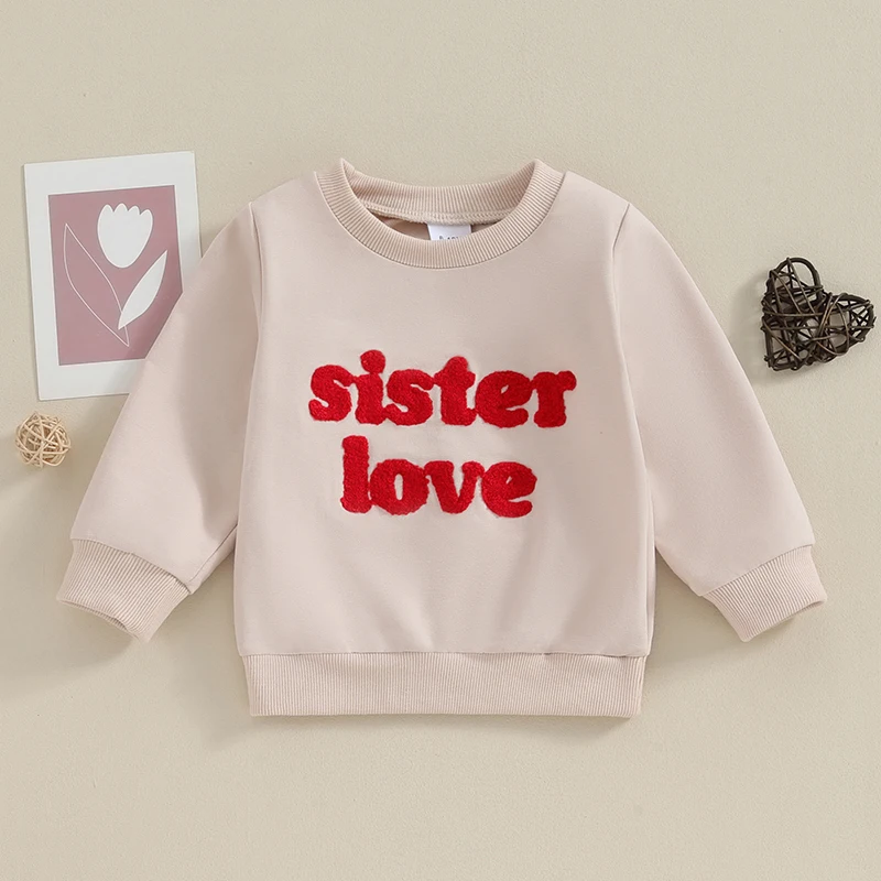 

Toddler Valentines Day Sweatshirt Baby Girl Embroidery Letters Long Sleeve Pullover Sweatshirts Spring Fall Clothes