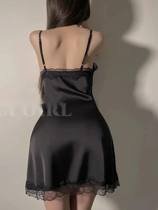 Sexy Satin Nightwear Hot Lace Temptation Deep V Thin Beach Dress Elegant Summer New Loose Leisure Backless Casual  Dresses 7PRF image 5