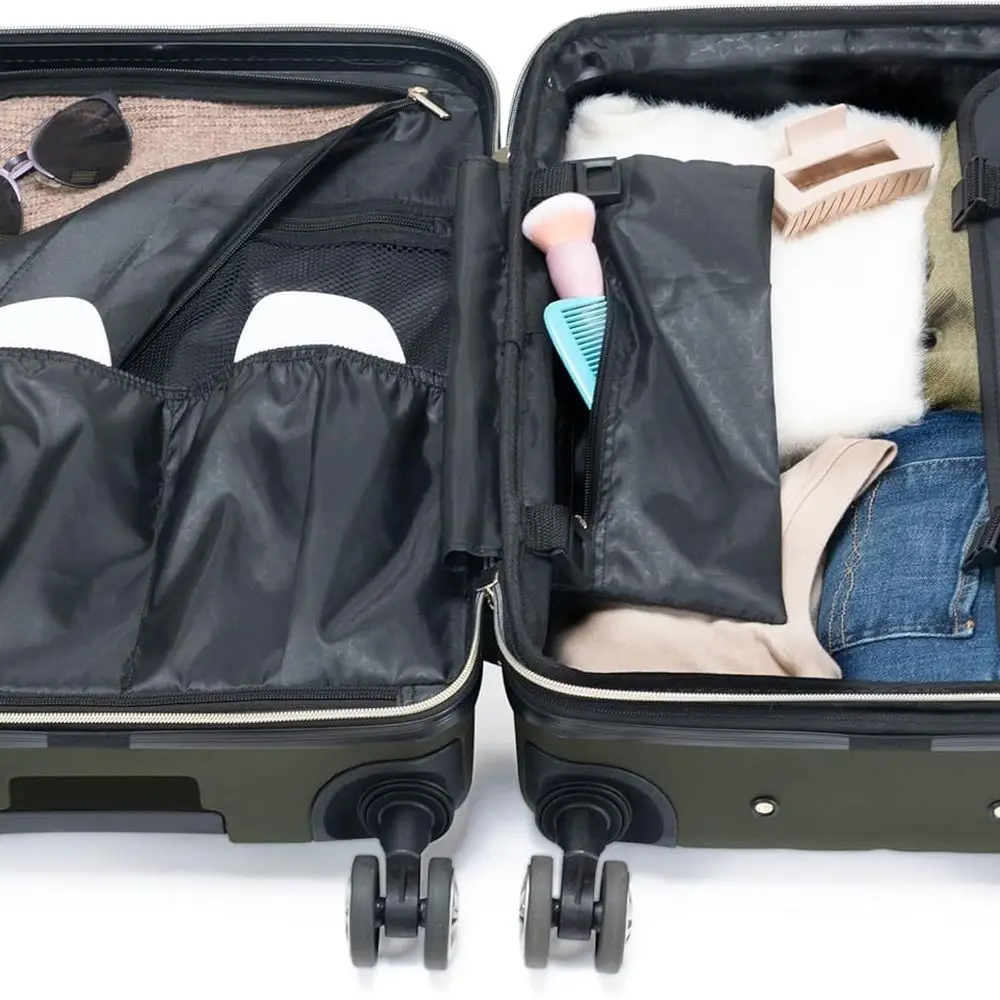 Kenneth Cole Madison Square 20 Expandable Olive Chevron Hardshell Spinner Luggage