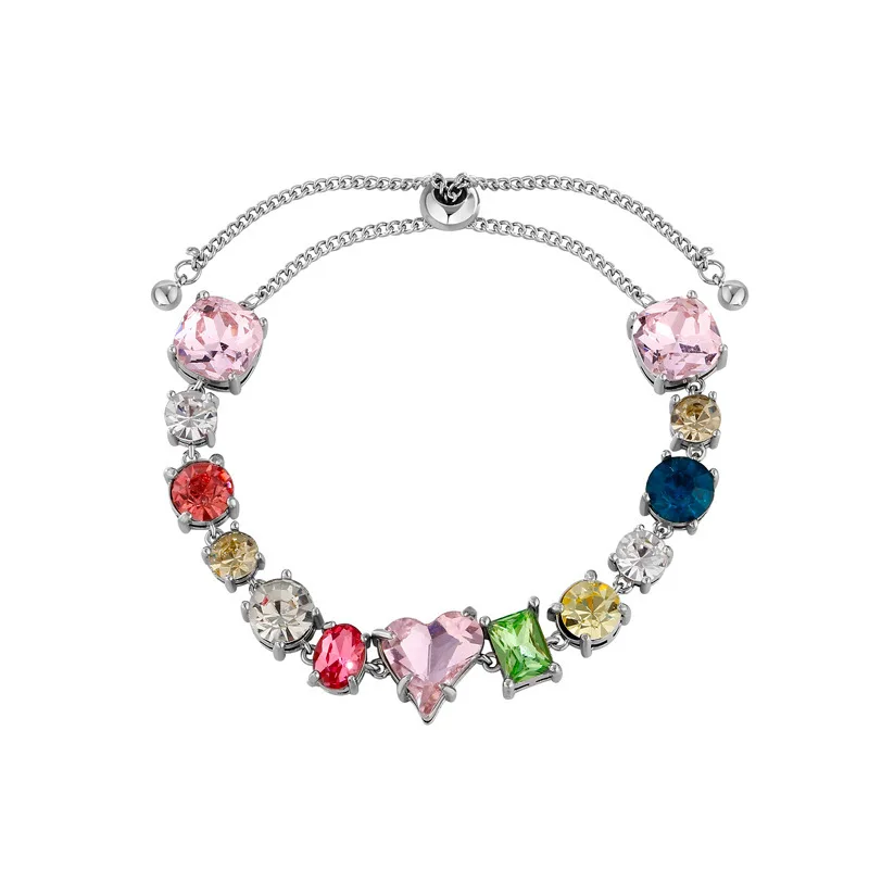 

2026 Ins Most Popular Full Rainbow Diamond Elastic Chain Bracelet For Women Waterproof Irregular Candy Gem Tennis Luxury Jewelry