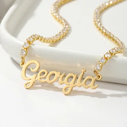 Personalized ICY Miami Name Necklace For Women Gift Custom Nameplate Necklace Stainless Steel Charm Tennis Chain Jewelry Gift