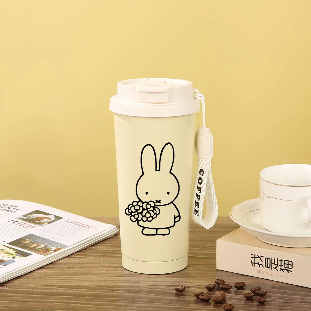 Miffy Kawaii cartoon Rabbit Insulated Tumbler With Rabbit Pattern Stainless Steel Thermal Cup Portable For Coffee Tea Daily Use